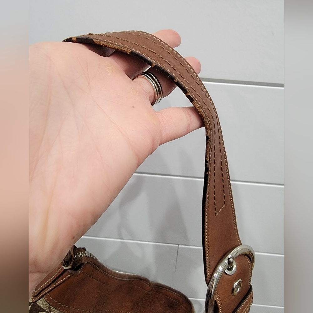 Coach Hobo Bag Buckle Pleated Brown Monogram Signature Handbag Purse - Picture 8 of 15
